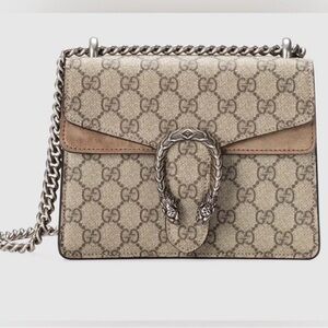 Gucci Beige and Brown Crossbody Bag with Silver Chain EUC